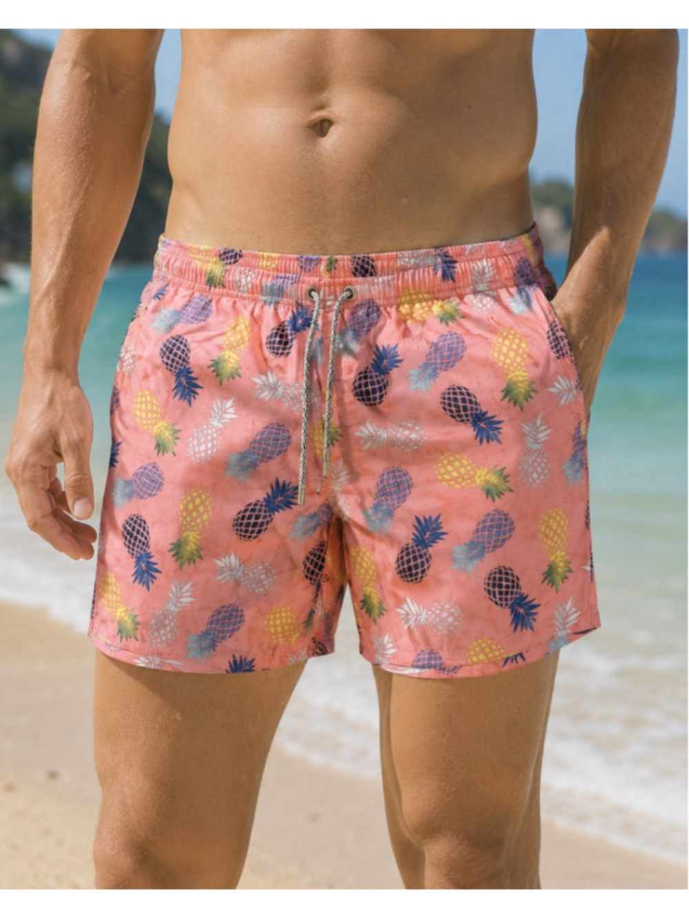 Men's Rainforest Swim Trunks Pink Pineapple Print Size XL Summer